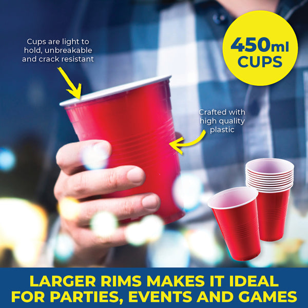 Party Central 480PCE Red Party Cups Disposable Large Rim High Quality 450ml Deals499