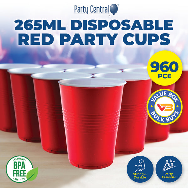 Party Central 960PCE Red Party Cups Disposable BPA Free High Quality 265ml Deals499
