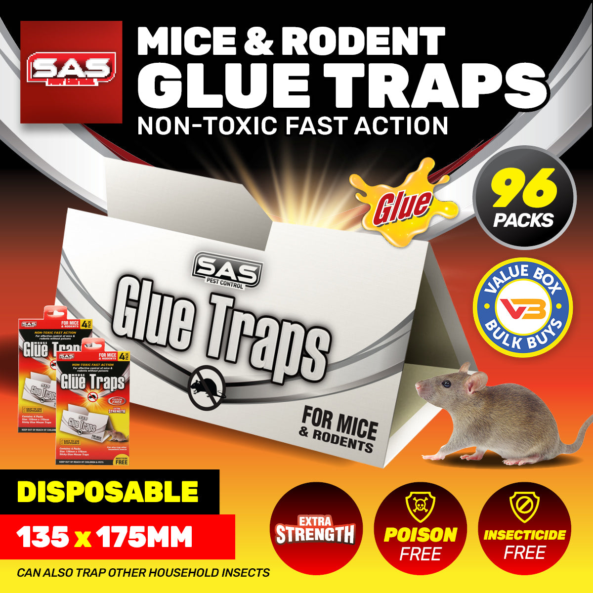 SAS Pest Control 96PCE Mice Rodent Traps Poison Free Non-Toxic 13.5 x 17.5cm Deals499