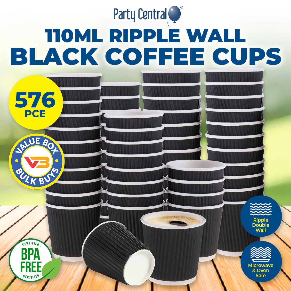 Party Central 576PCE Disposable Coffee Cups Double Wall Microwave Safe 110ml Deals499