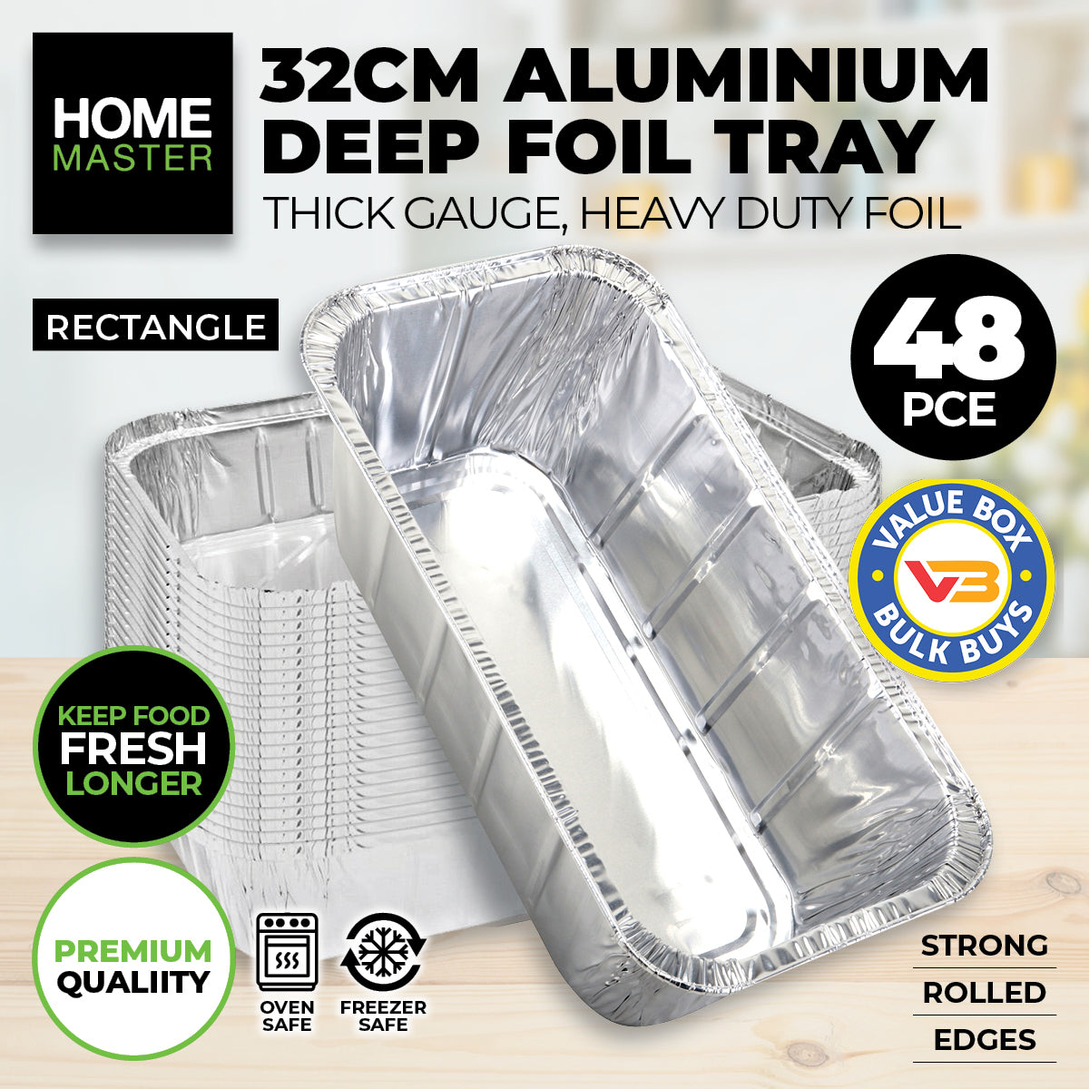 Home Master 48PCE Aluminium Deep Foil Trays Premium Quality & Strength 32cm Deals499