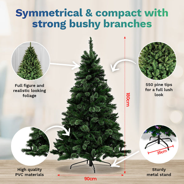 Christmas By Sas 1.8m Pine Christmas Tree 550 Tips Full Figured Easy Assembly Deals499