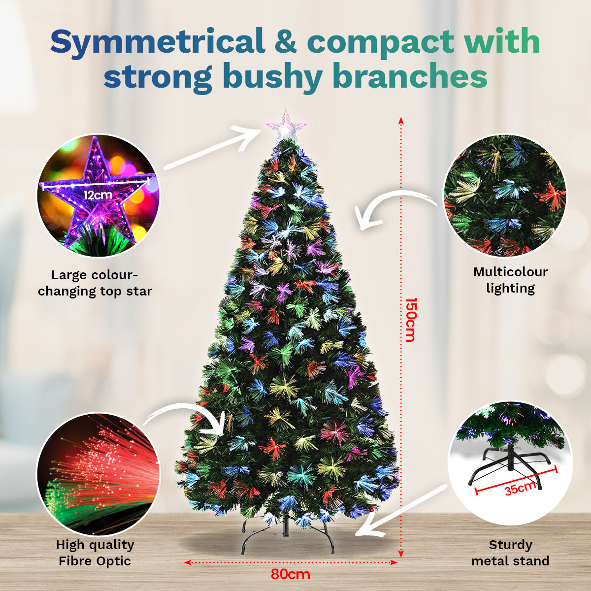 Christmas By Sas 1.5m Fibre Optic Christmas Tree 165 Tips Multicolour Lights & Star Deals499