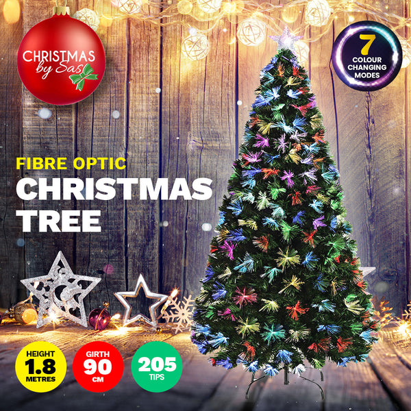 Christmas By Sas 1.8m Fibre Optic Christmas Tree 205 Tips Multicolour Lights & Star Deals499