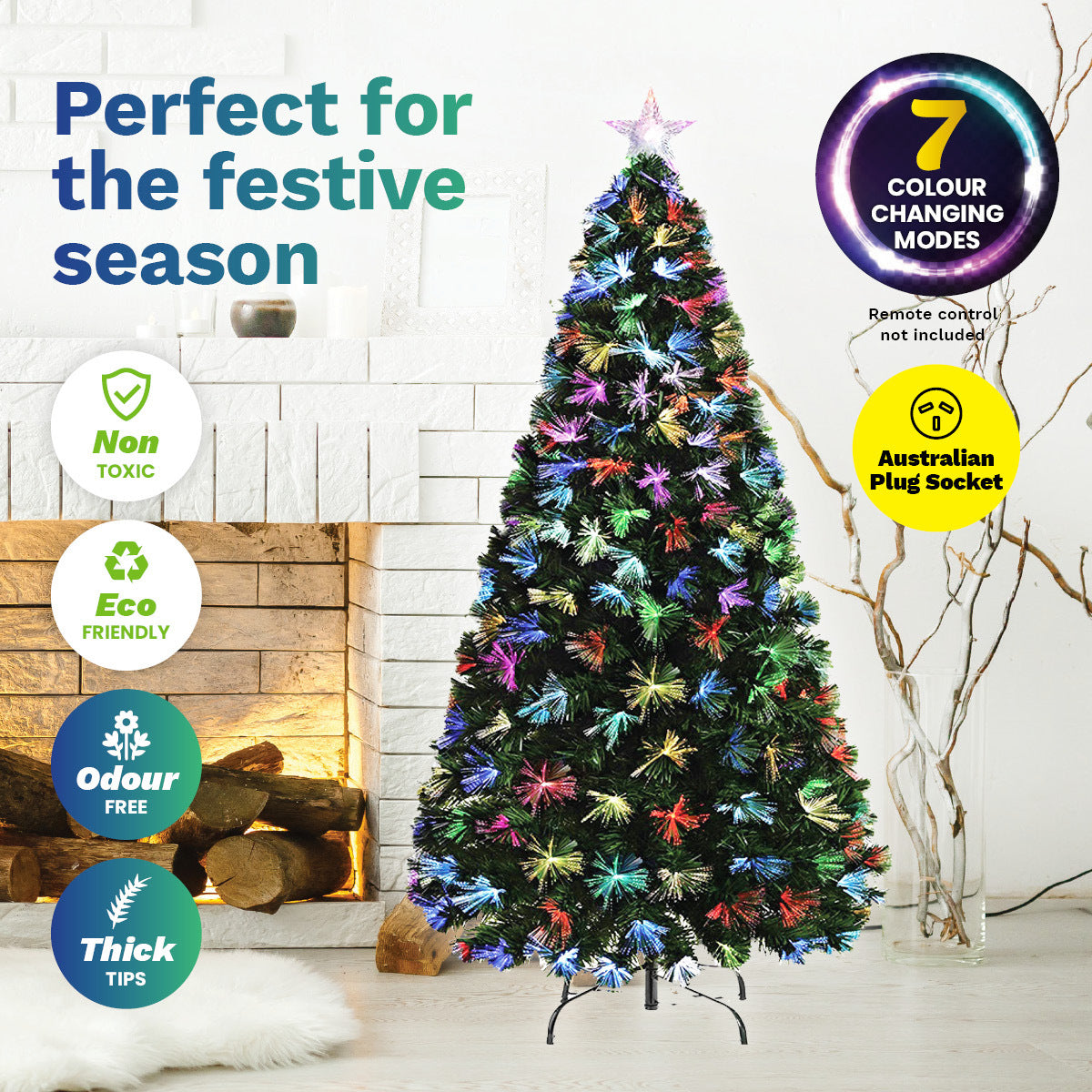 Christmas By Sas 1.8m Fibre Optic Christmas Tree 205 Tips Multicolour Lights & Star Deals499