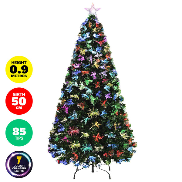 Christmas By Sas 90cm Fibre Optic Christmas Tree 85 Tips Multicolour Lights & Star Deals499
