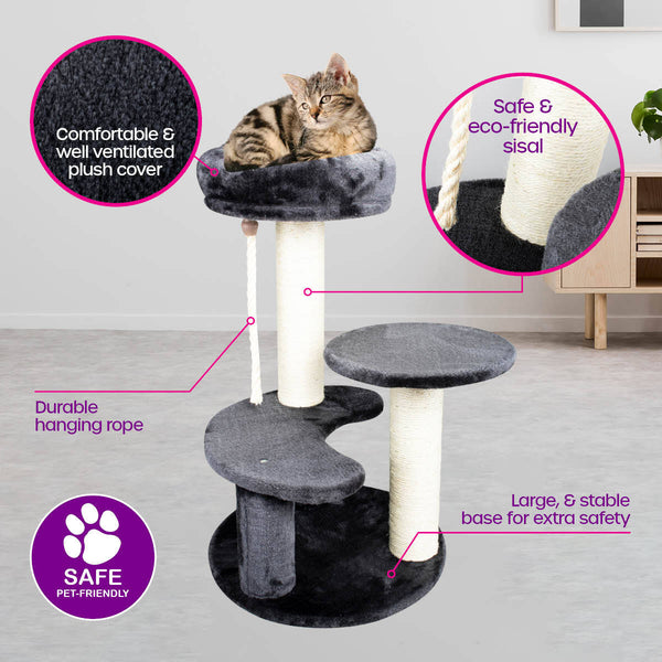 Pet Basic 3 Level Cat Scratching Tower &amp; Cosy Bed Scratch Climb 65 x 40cm Deals499