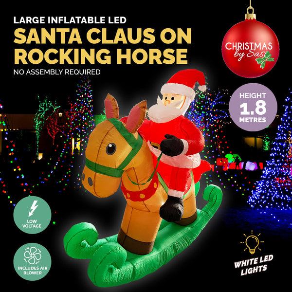 Christmas By Sas 1.8m Self Inflatable LED Santa On Rocking Horse Deals499
