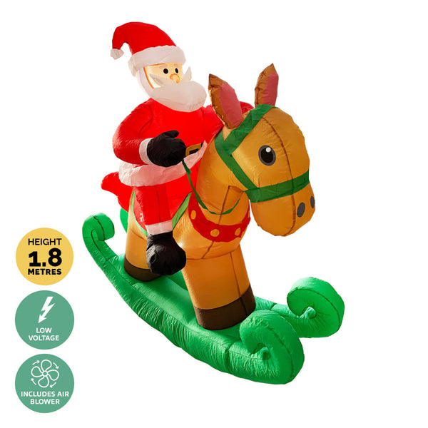 Christmas By Sas 1.8m Self Inflatable LED Santa On Rocking Horse Deals499