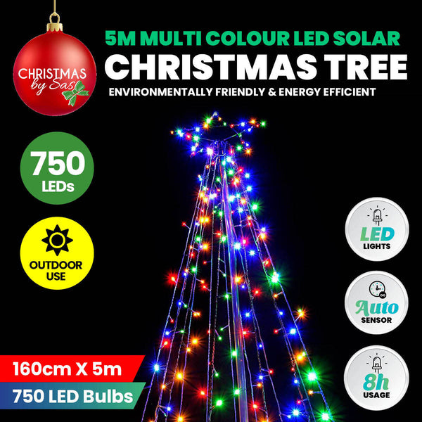 Christmas By Sas 5m Tree Shaped LED Multicoloured Solar Lights & Metal Frame Deals499