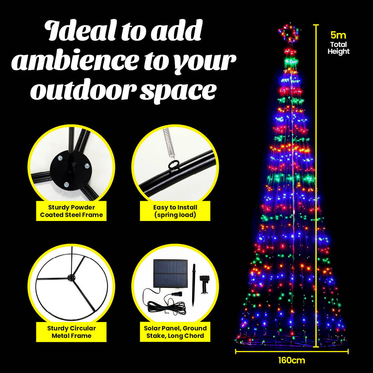 Christmas By Sas 5m Tree Shaped LED Multicoloured Solar Lights & Metal Frame Deals499