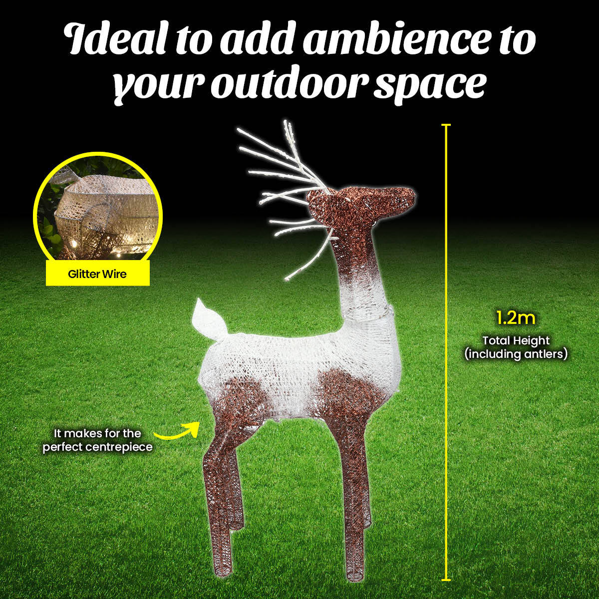 Christmas By Sas 1.2m Reindeer Glitter Wire Solar LED Warm White Auto Sensor Deals499