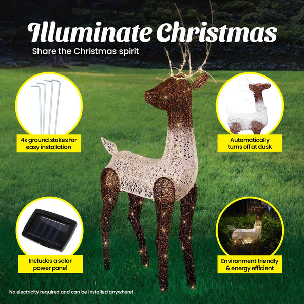 Christmas By Sas 1.2m Reindeer Glitter Wire Solar LED Warm White Auto Sensor Deals499