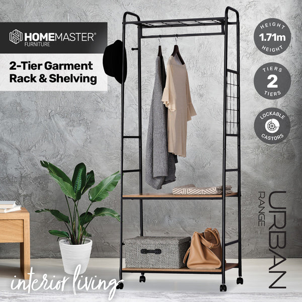 Home Master Garment Rack &amp; Shelving 2 Tier Sleek Stylish Modern Design 1.71m Deals499