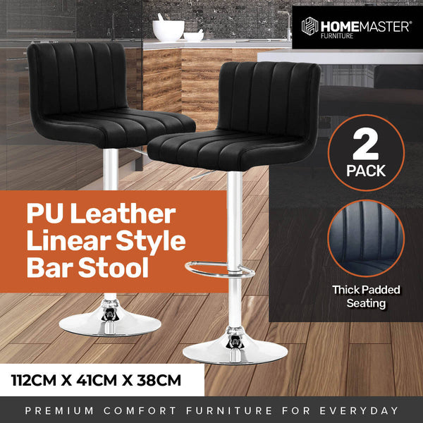 Home Master 2PCE Bar Stool Black Swivel Seat Adjusting Height Stylish Modern Deals499