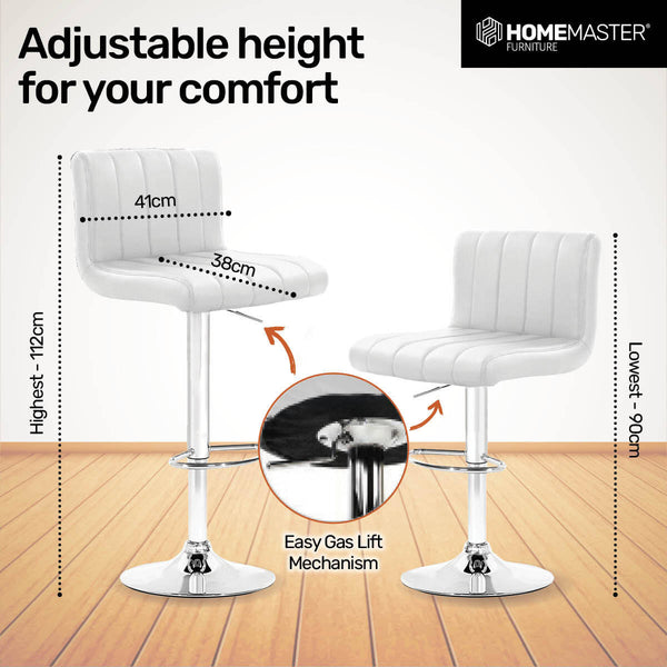 Home Master 2PCE Bar Stool White Swivel Seat Adjusting Height Stylish Modern Deals499