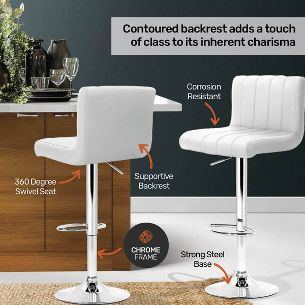 Home Master 2PCE Bar Stool White Swivel Seat Adjusting Height Stylish Modern Deals499