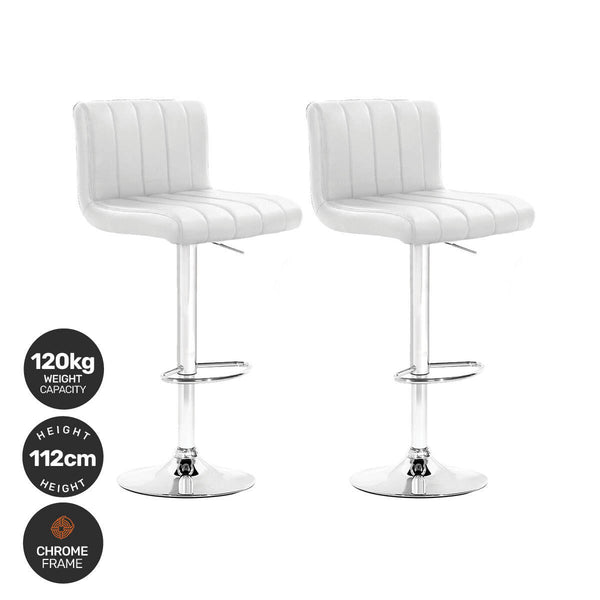 Home Master 2PCE Bar Stool White Swivel Seat Adjusting Height Stylish Modern Deals499