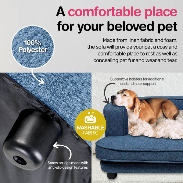 Pet Basic Pet Sofa Bed Stylish Luxurious Sturdy Washable Fabric Blue 98cm Deals499