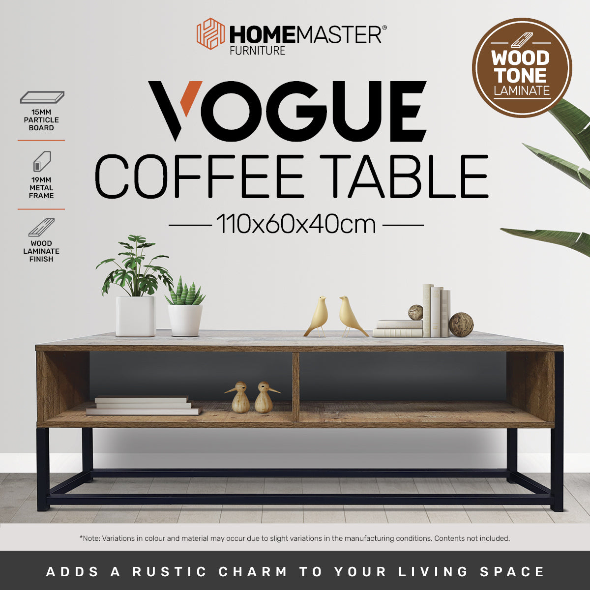 Home Master Vogue Wood Tone Coffee Table Stylish Rustic Flawless Design 110cm Deals499