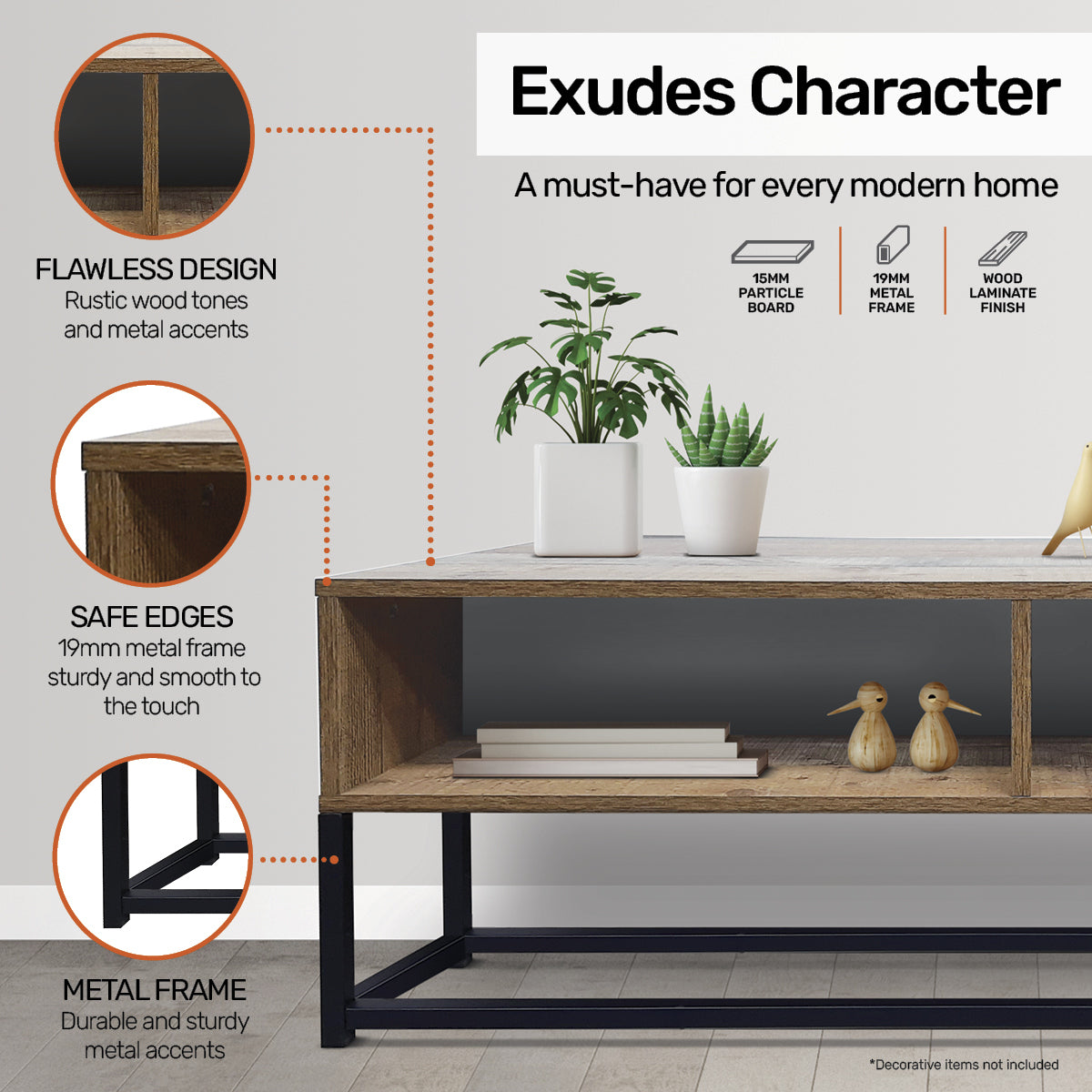 Home Master Vogue Wood Tone Coffee Table Stylish Rustic Flawless Design 110cm Deals499