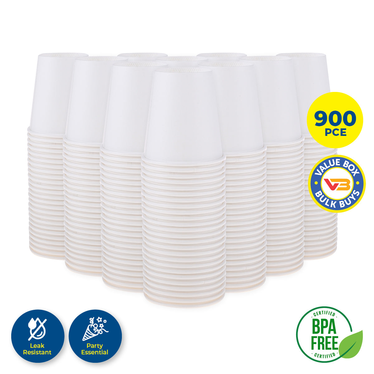 Party Central 900PCE White Paper Cups Disposable Leak Resistant 200ml Deals499