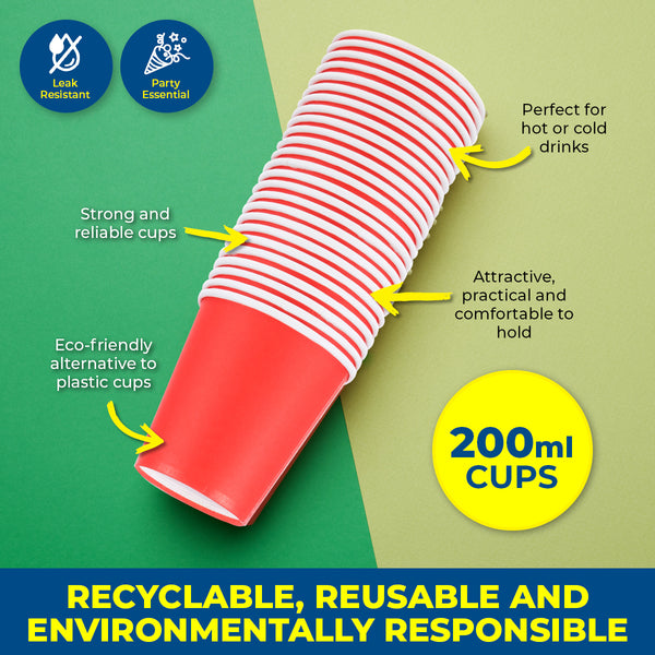 Party Central 900PCE Red Paper Cups Disposable Leak Resistant 200ml Deals499