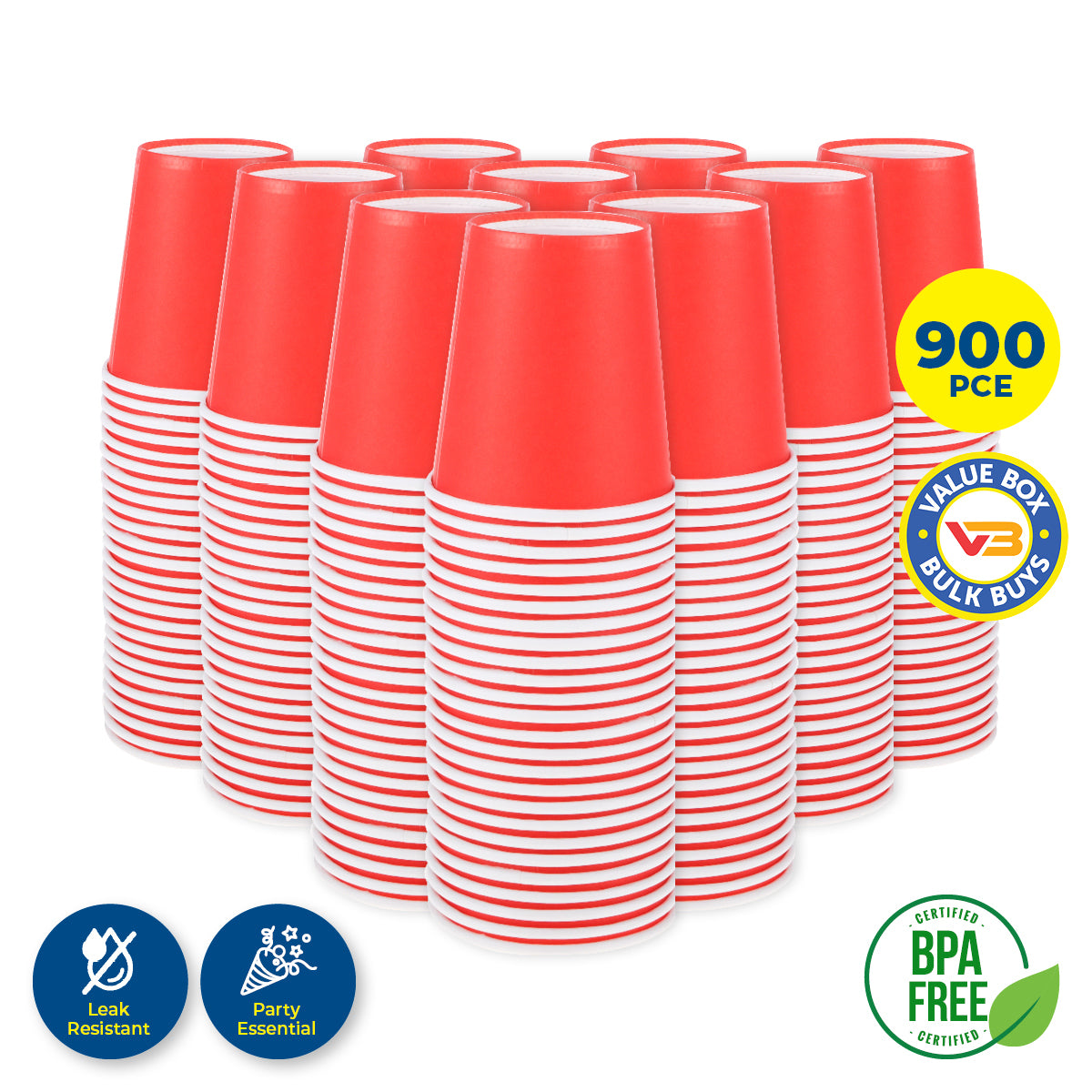 Party Central 900PCE Red Paper Cups Disposable Leak Resistant 200ml Deals499