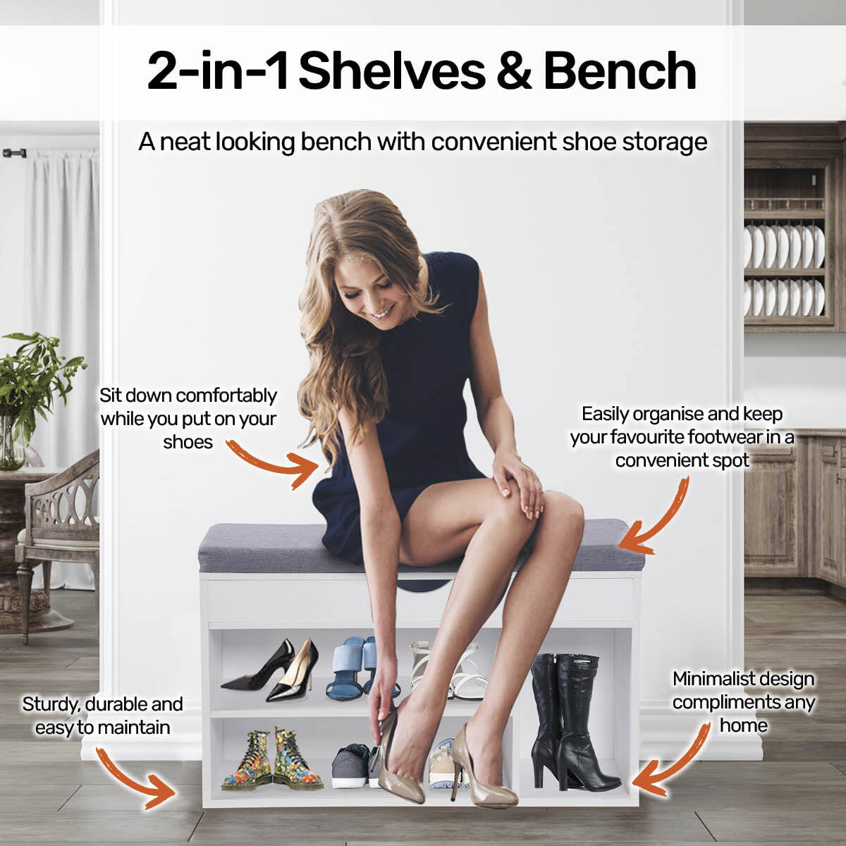 Home Master 2-In-1 Storage/Shoe Cabinet With Padded Cushion Bench 80cm Deals499