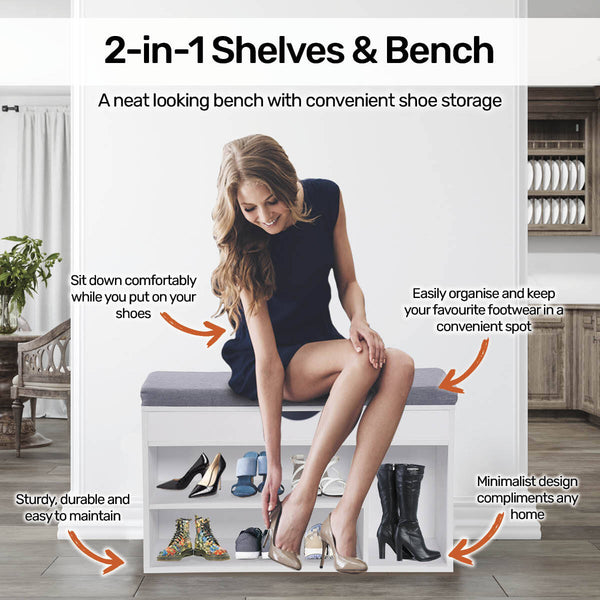 Home Master 2-In-1 Storage/Shoe Cabinet With Padded Cushion Bench 80cm Deals499