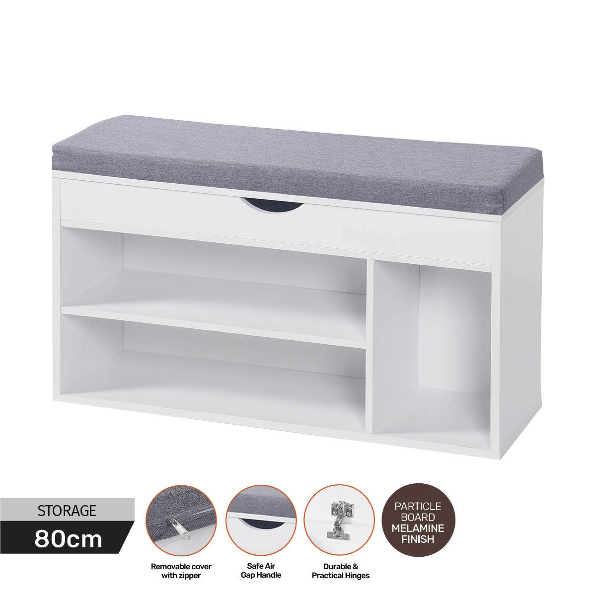 Home Master 2-In-1 Storage/Shoe Cabinet With Padded Cushion Bench 80cm Deals499