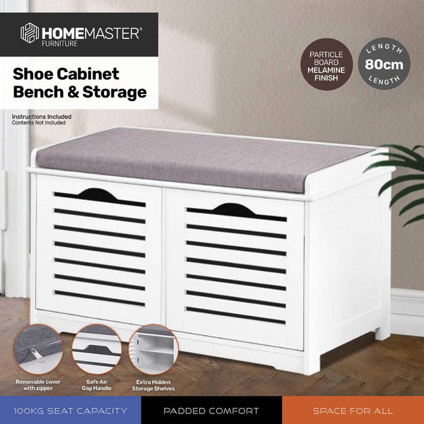 Home Master Storage/Shoe Cabinet With Removable Padded Cushion Seating 80cm Deals499