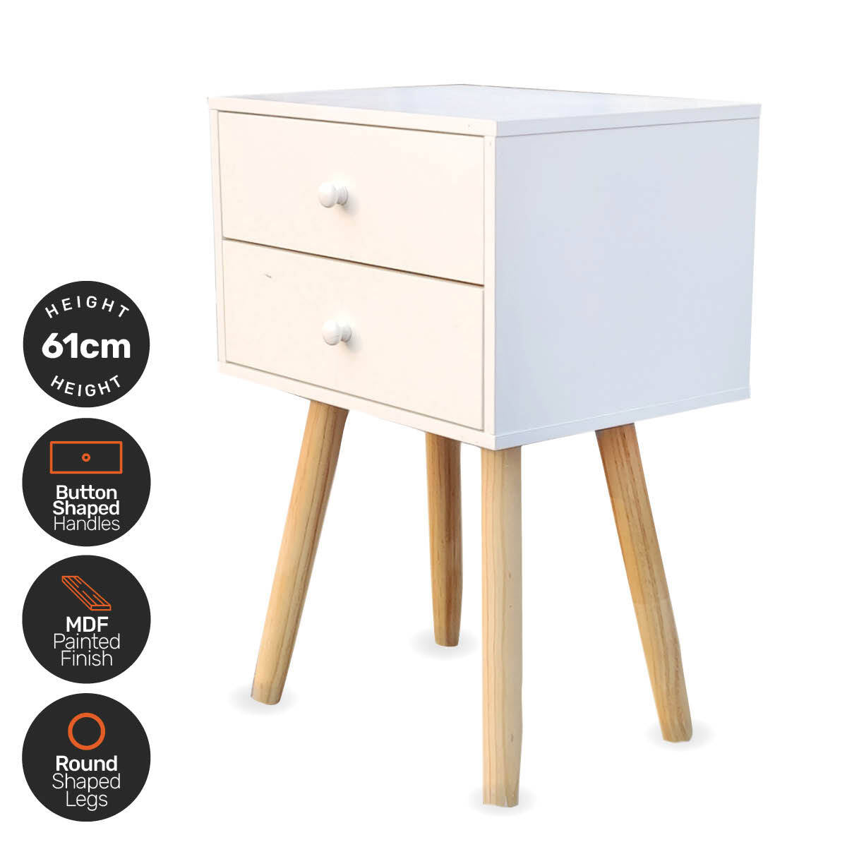 Home Master 2 Drawer Side Table Sleek Modern & Stylish Neutral Design 61cm Deals499