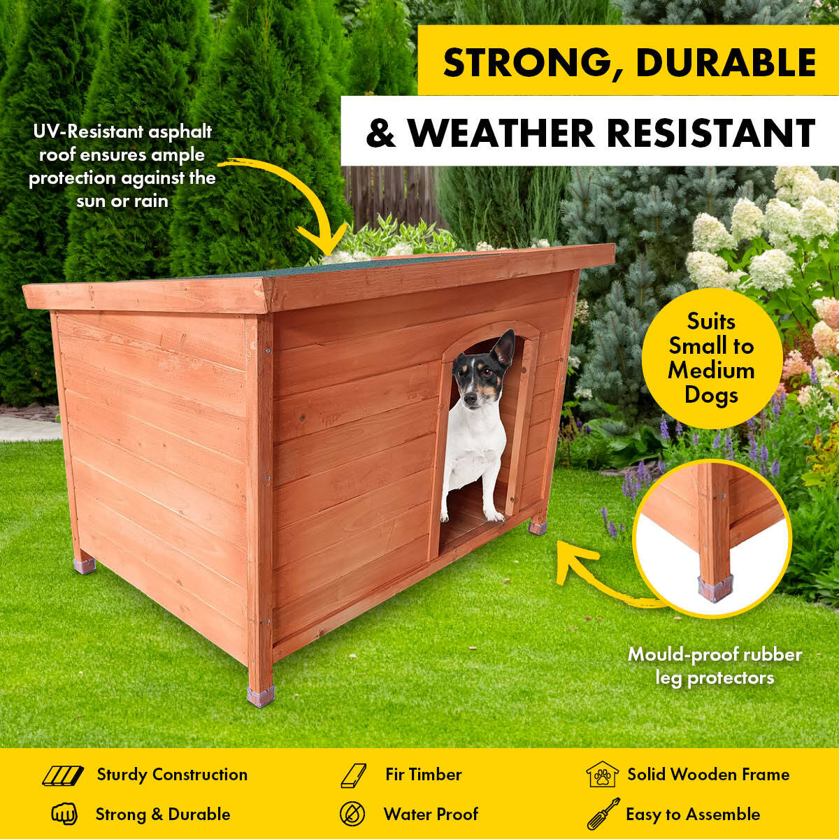 Pet Basic Dog Kennel Weather Resistant Timber Elevated Lift Top Roof 116cm Deals499