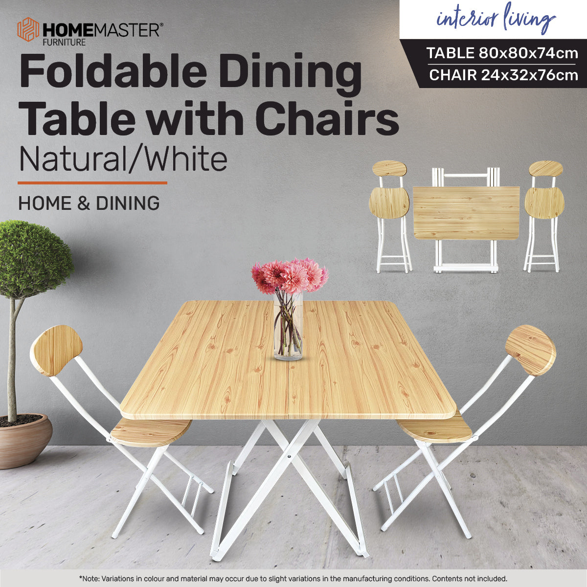 Home Master Foldable Dining Table & Chairs Indoor/Outdoor Sturdy 74 x 80cm Deals499