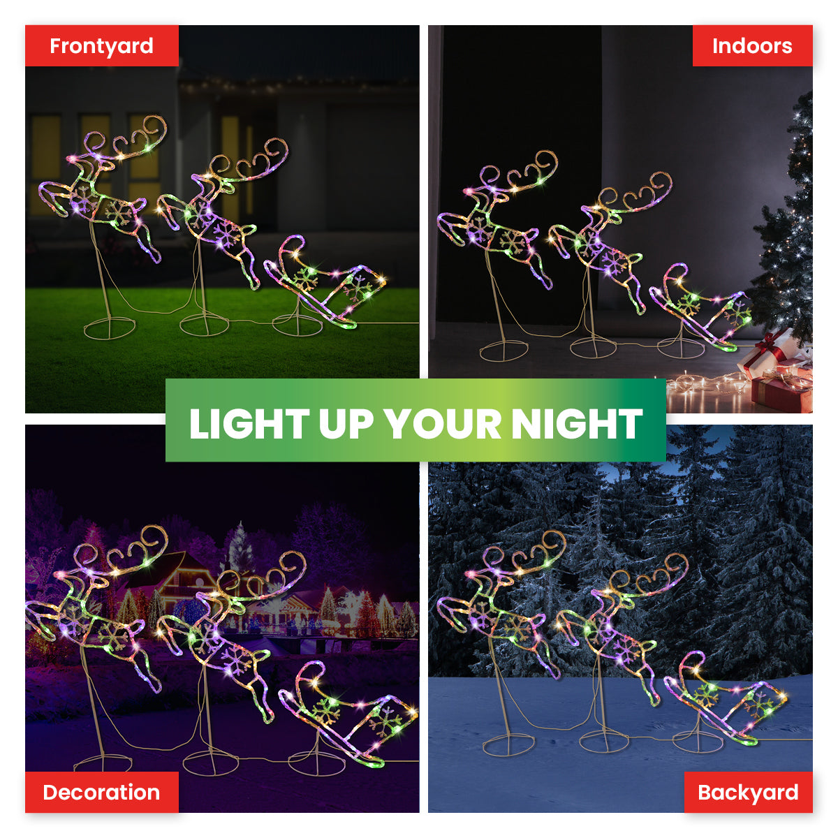 SAS Electrical 3m Reindeer & Sleigh Set Rope Light With Stands Multi-Colour Deals499