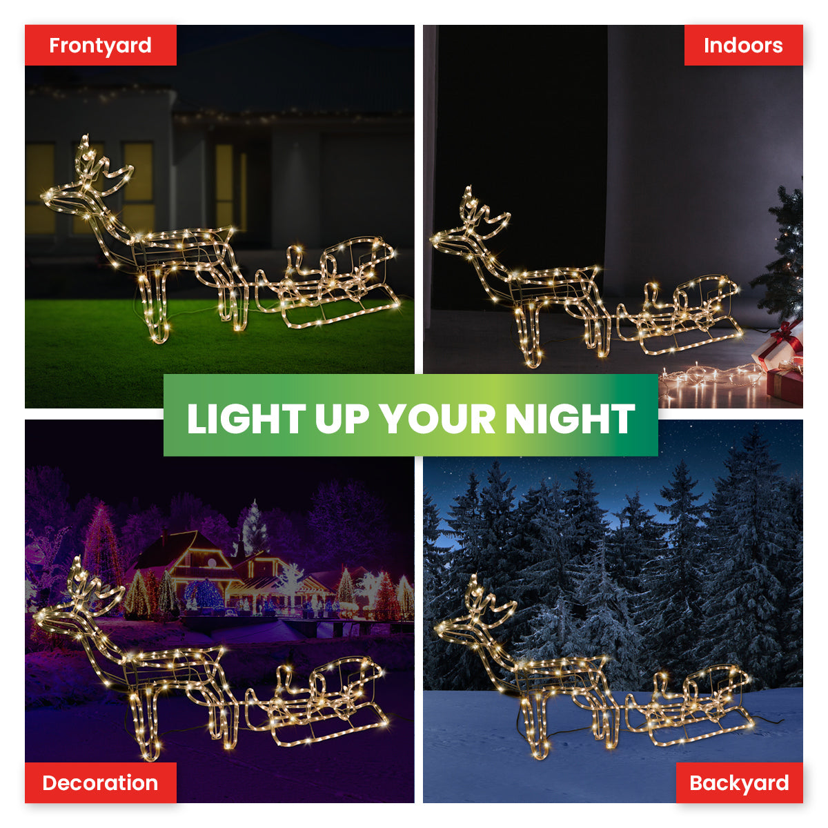 SAS Electrical 1.7m 3D Reindeer & Sleigh Display Warm White Rope Lights Deals499