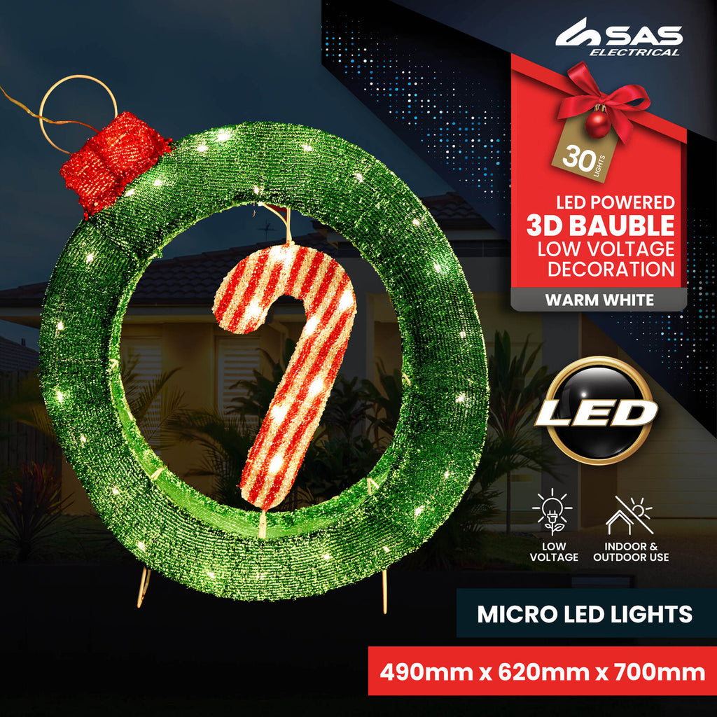 SAS Electrical 49 x 62cm 3D Bauble & Candy Cane Display Warm White Lighting Deals499