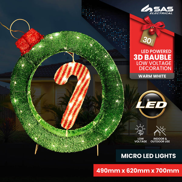 SAS Electrical 49 x 62cm 3D Bauble & Candy Cane Display Warm White Lighting Deals499