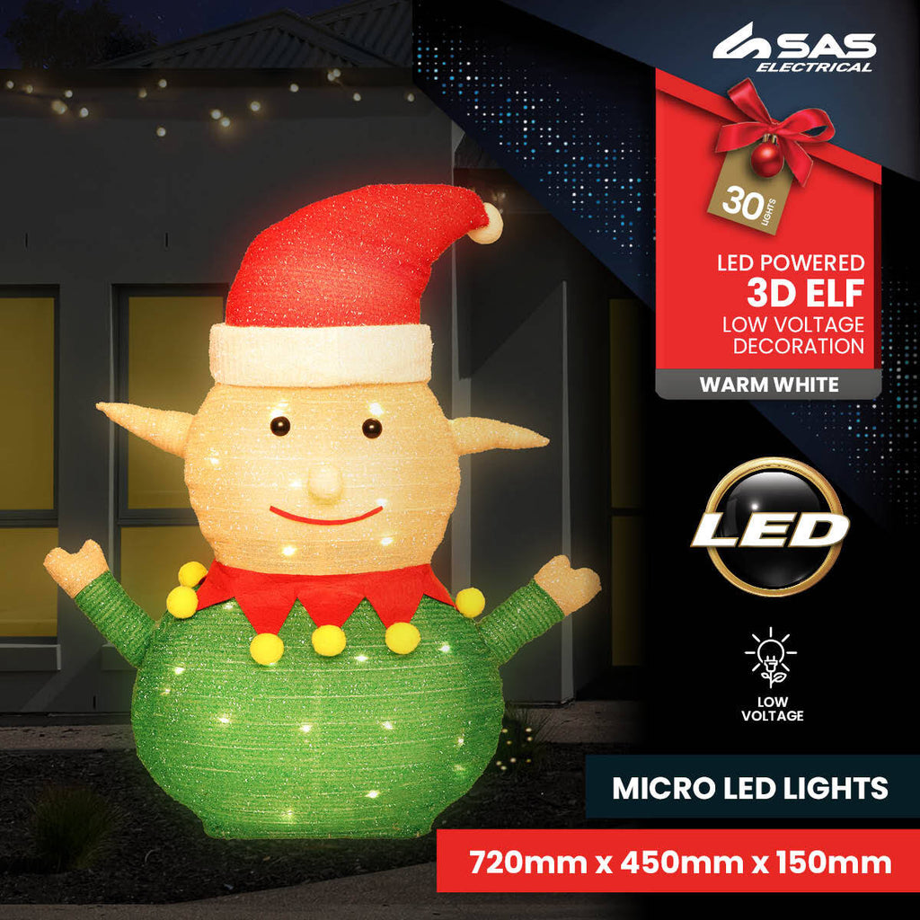 SAS Electrical 45 x 72cm 3D Elf Ornament Warm White LED Lighting Deals499
