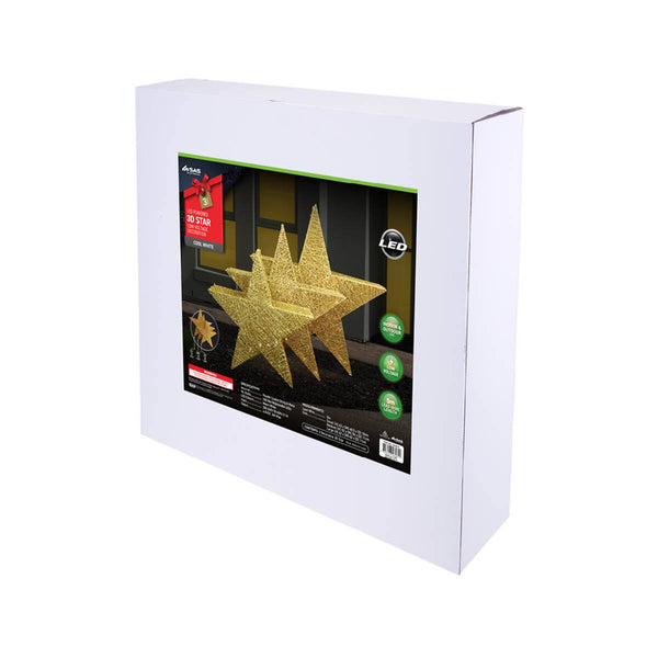SAS Electrical 3PCE 3D Gold Stars Display Various Sizes Cool White Lighting Deals499