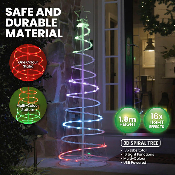 SAS Electrical 1.8m 3D Spiral Christmas Tree Remote Controlled Indoor/Outdoor Deals499