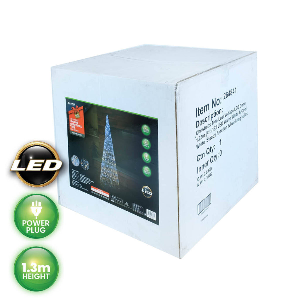 SAS Electrical 1.3m 3D LED Decorative Metal Cone Christmas Tree 192 Lights Deals499