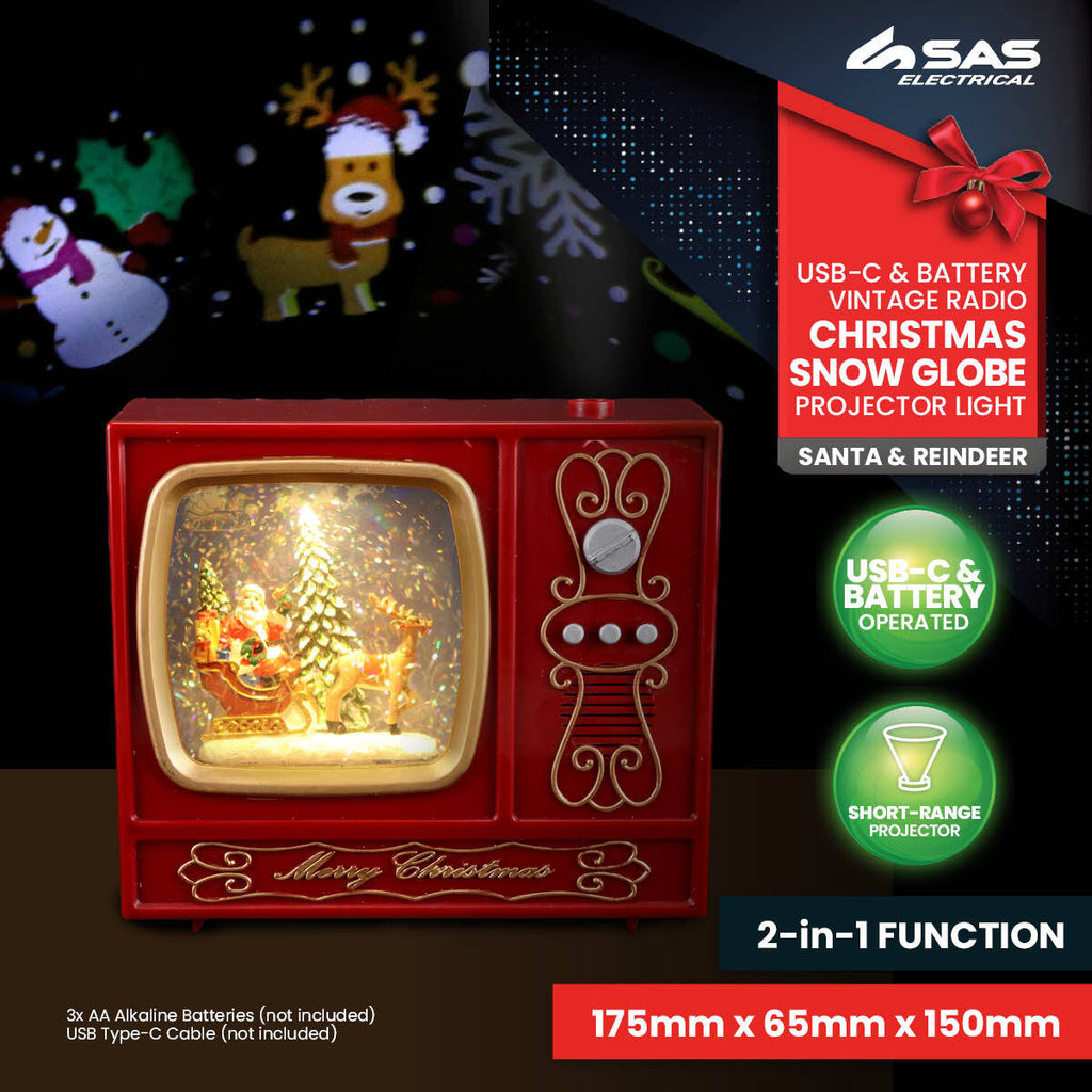 SAS Electrical 2-in-1 Vintage Radio Santa & Reindeer Snow Globe & Projector Deals499