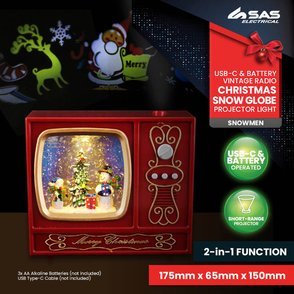 SAS Electrical 2-in-1 Vintage Radio Christmas Snowmen Snow Globe & Projector Deals499