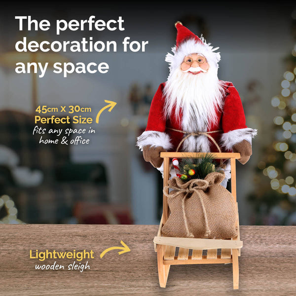 Christmas By Sas 45cm x 30cm Santa & Wooden Sleigh Decorative Statue Intricate Details Deals499