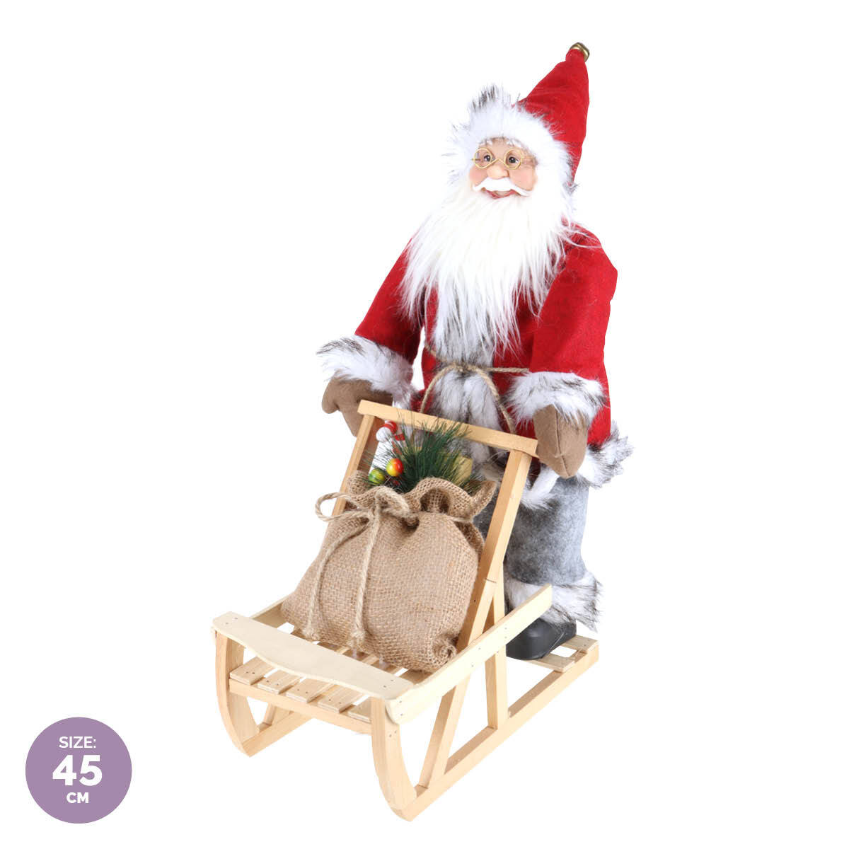 Christmas By Sas 45cm x 30cm Santa & Wooden Sleigh Decorative Statue Intricate Details Deals499