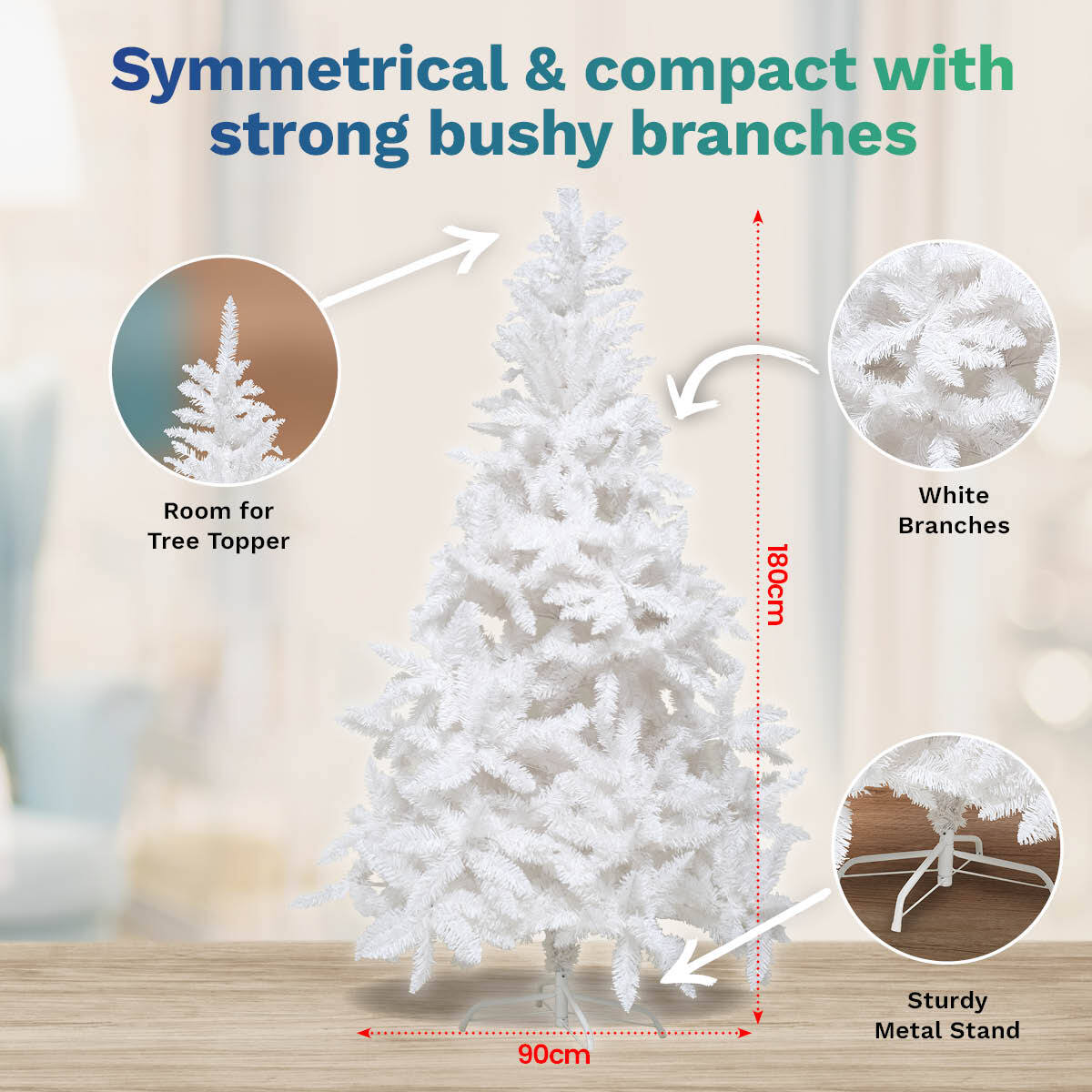 Christmas By Sas 1.8m White Pine Tree Full Figured Easy Assembly 800 Tips Deals499