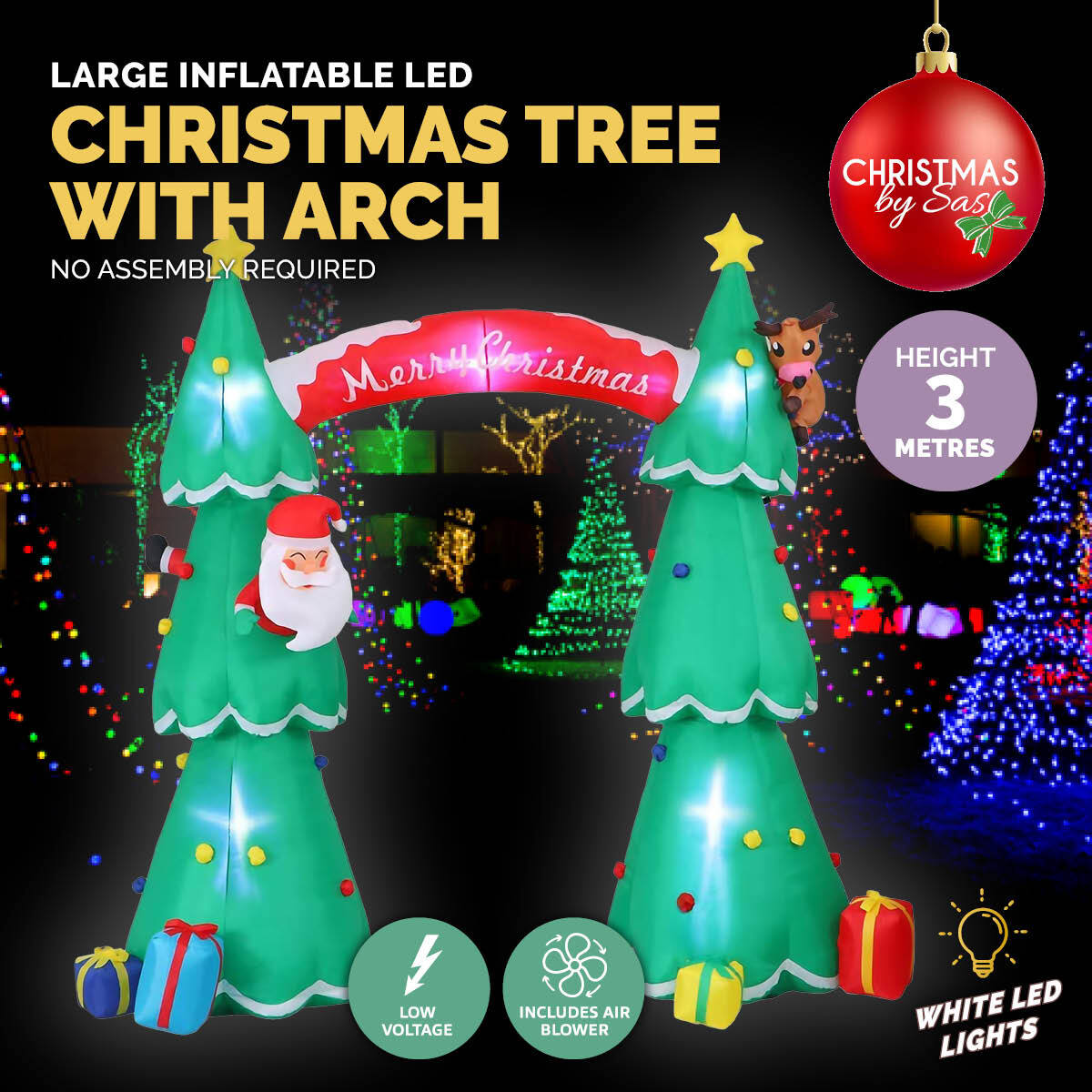 Christmas By Sas 3m x 2.4m Christmas Tree Arch Self Inflating LED Lights Deals499
