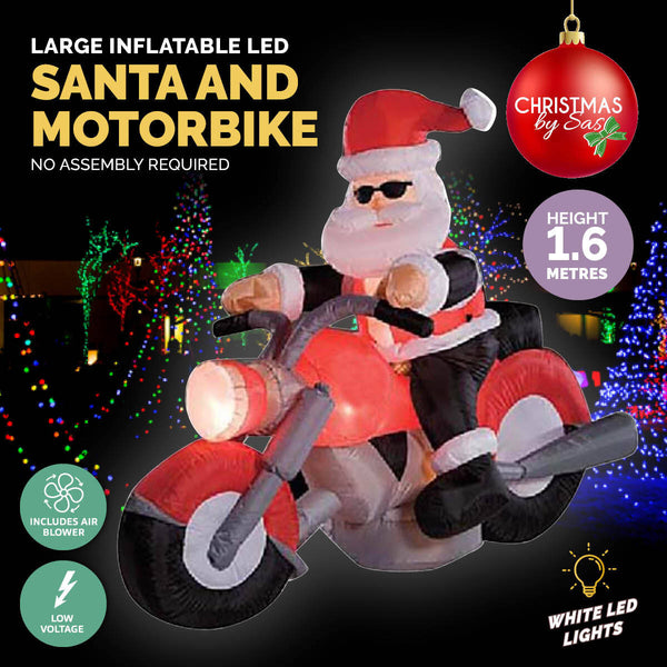 Christmas By Sas 1.6m Santa & Motorbike Built-In Blower Bright LED Lighting Deals499